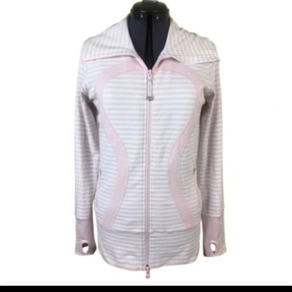 Lululemon in stride jacket ๐ธ pink + white stripe size 6 - Picture 6 of 11
